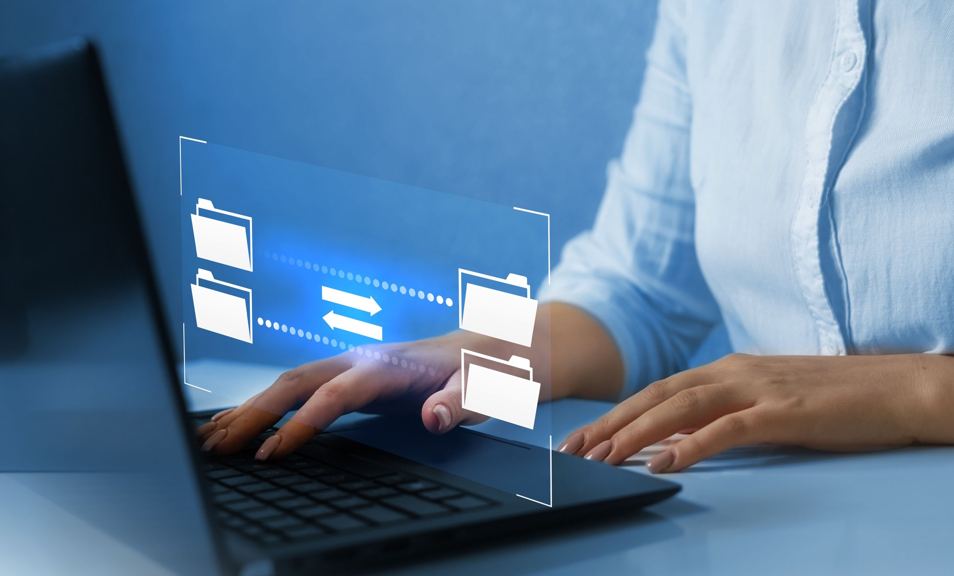 FTP(File Transfer Protocol) files receiver and computer backup copy. File sharing isometric. Digital system for transferring documents and files online.Data Transfer concept.